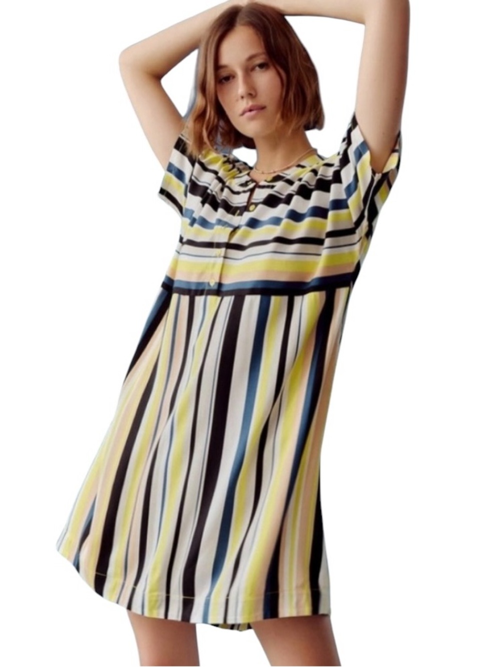 Anthropologie x Peter Som Naxos Yellow Striped Print Tunic Mini Dress - S
